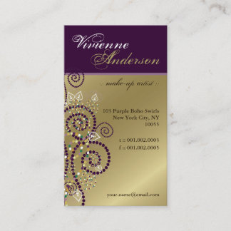 Cartão de visita roxo do ouro das espirais de Boho
