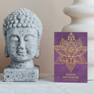 Cartão de visita Roxo Elegante de Flor Dourado de