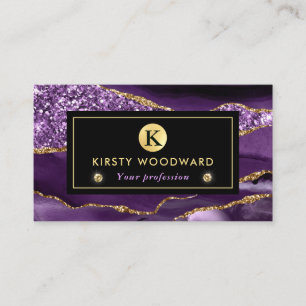 Cartão De Visita Roxo Elegante e Dourado Brilho Ágata Oceano