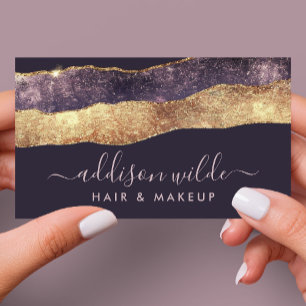 Cartão De Visita Roxo Elegante e Dourado Moderno Tendente Script