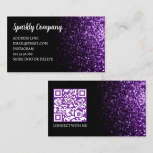 Cartão De Visita Roxo escuro brilho preto código QR elegante