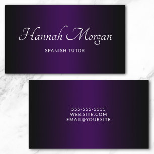 Cartão De Visita Roxo Escuro Preto Ombre Elegante Script