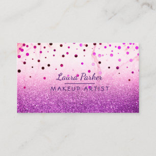 Cartão De Visita Roxo Glitter Faux Marble Makeup Artist Girly