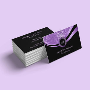 Cartão De Visita Roxo Lavanda Monograma Personalizado Preto