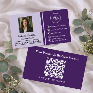 Cartão De Visita Roxo Moderno Profissional Personalizado com Foto e