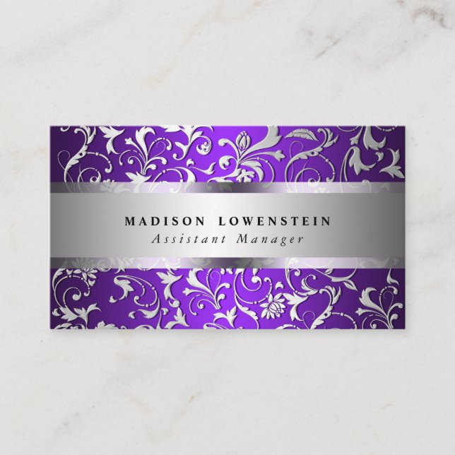 Cartão De Visita Roxo ornamentado do teste padrão do Flourish de (Frente)