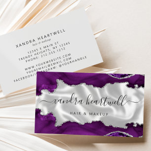 Cartão De Visita Roxo Prata Ágata Branco Luxo
