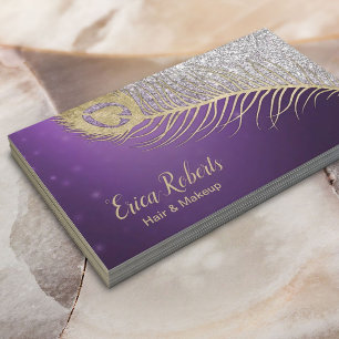 Cartão De Visita Roxo & prata do pavão do cabeleireiro do