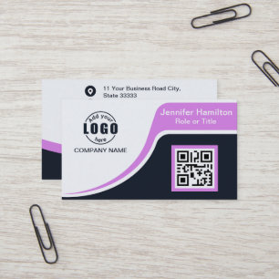 Cartão De Visita Roxo preto profissional adicione seu logotipo Códi