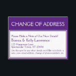 Cartão De Visita Roxo Profundo na alteração branca da placa de ende<br><div class="desc">Mantenha seus amigos e familiares atualizados com seu novo endereço usando estas placas de gabinete simples e de borda dupla. Eu usei os cabeçalhos "MUDANÇA DE ENDEREÇO" e "FIQUE EM CONTATO", um de cada lado. Use os campos modelo para adicionar todos os seus próprios detalhes para personalizar este design para...</div>