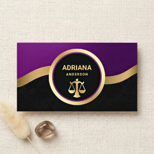 Cartão De Visita Roxo Real Dourado Advogado Justiça Balança Procura