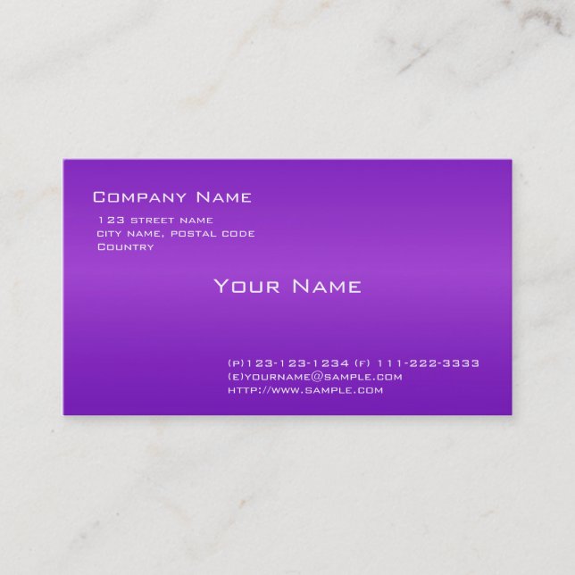 Cartão de visita roxo simples, simples, elegante. (Frente)