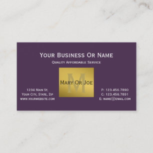 Cartão De Visita Roxo Violeta Branco Acai Claro Monograma Dourado T
