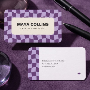 Cartão De Visita Roxo Xadrez Ondulado da Moda