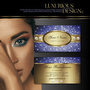 Cartão De Visita Royal Blue Glitter Sparkle Stars Diamantes Dourado