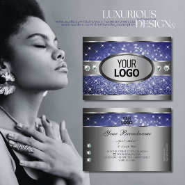 Cartão De Visita Royal Blue Glitter Sparkle Stars Diamantes e Logot