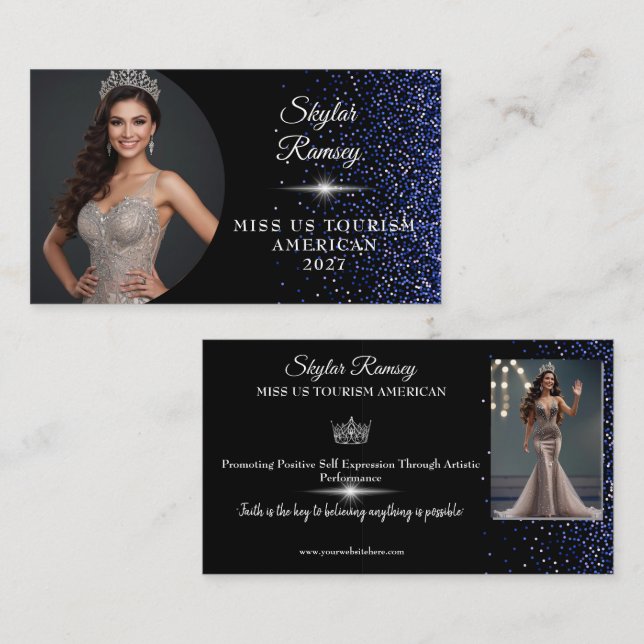 Cartão De Visita Royal Blue Glitz Pageant Business Card (Frente/Verso)