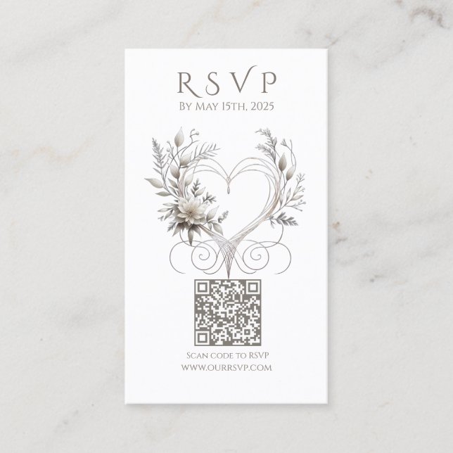 Cartão De Visita RSVP de Casamento - Flores Brancas de Código QR co (Frente)