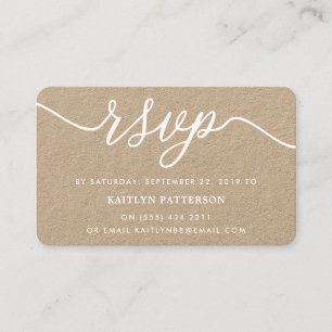 Cartão De Visita RSVP de Script Simples Rustic Kraft