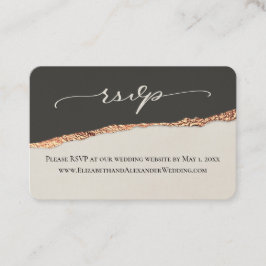 Cartão De Visita RSVP do Site de Casamento Dourado e Preto Moderno