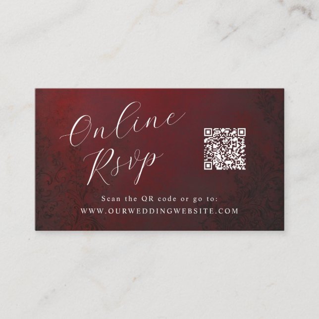 Cartão De Visita RSVP Online Código QR Casamento ornamental (Frente)