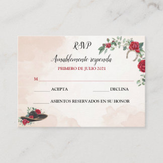Cartão De Visita RSVP QUINCEANERA Mariachi Charra Watercolor