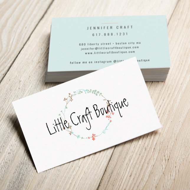 Cartão De Visita Rua de Arte da Linha Selvagem Elegante (Elegant Wildflower Line Art Wreath Business Card)