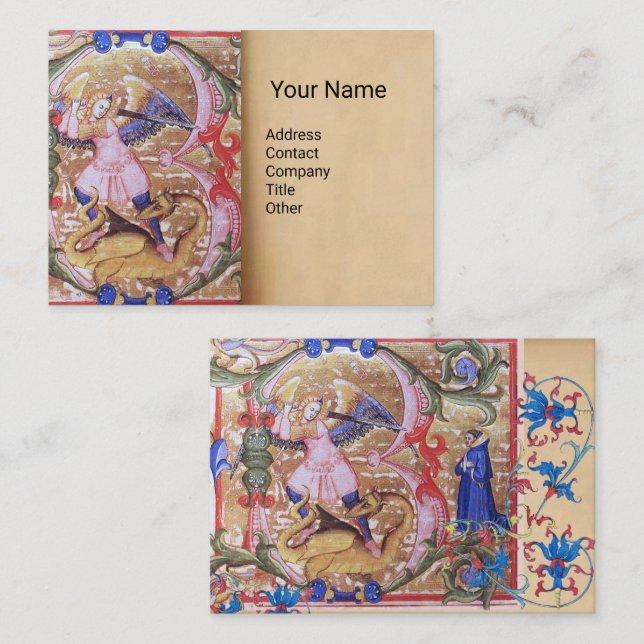 Cartão De Visita Rua: Pergaminho Antiguo Michael Archangel Monogram (Frente/Verso)