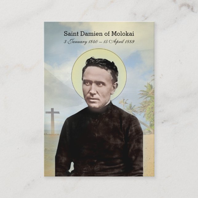 Cartão De Visita Ruas Religiosas Damien do Padre Molokai Havaí (Frente)
