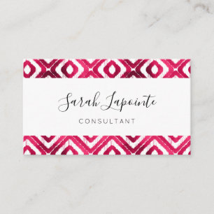 Cartão De Visita Ruby Red Chic e Elegante Padrão Ikat
