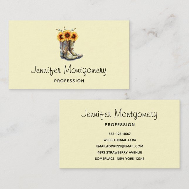 Cartão De Visita Russo Cowboy Boots com Girassóis (Frente/Verso)