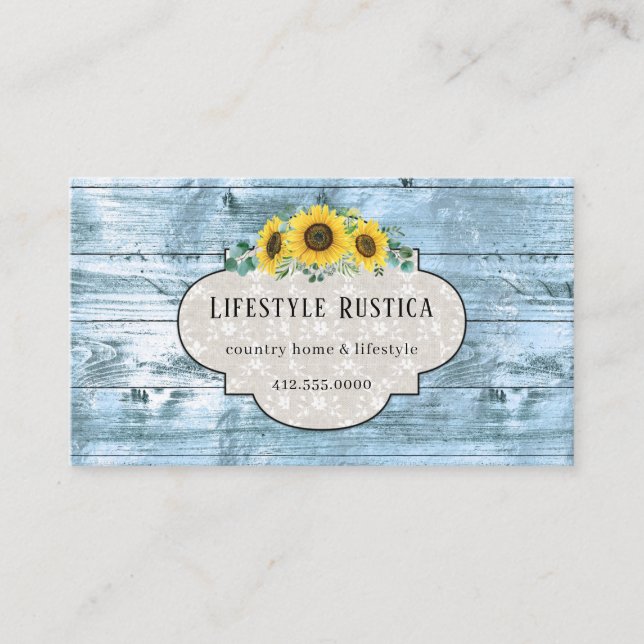 Cartão De Visita Russo Wood Lace Shabby Grunge Sunflower Business (Frente)