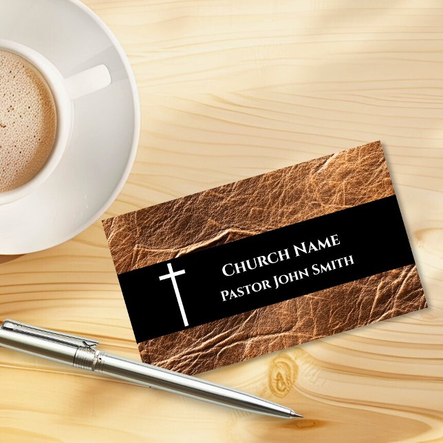 Cartão De Visita Rustic Aged Walnut Leather Church (Rustic Aged Walnut Leather Church Business Card)