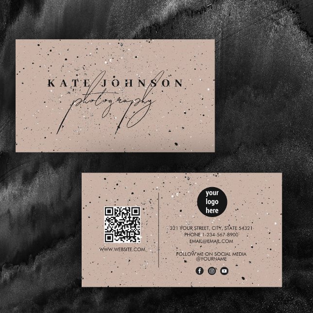 Cartão De Visita Rustic Boho Signature Script QR Code Social Media (Rustic Boho Signature Script QR Code Social Media Business Card)
