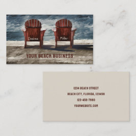 Cartão De Visita Rustic Brown Adirondack Beach Chairs Art