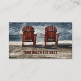Cartão De Visita Rustic Brown Adirondack Beach Chairs Art