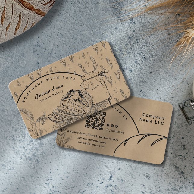 Cartão De Visita Rustic Brown Hand Sketch Sourdough Homemade Bread (Rustic Brown Hand Sketch Sourdough Homemade Bread Business Card)