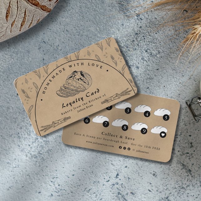 Cartão De Visita Rustic Brown Sourdough Bakery Loyalty Card (Rustic Brown Sourdough Bakery Loyalty Card)