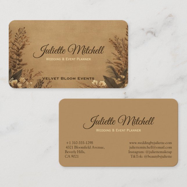 Cartão De Visita Rustic Burlap Wedding Planner Business Card (Frente/Verso)