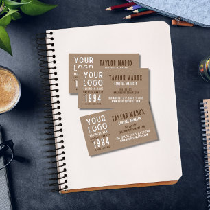 Cartão De Visita Rustic Charm Kraft Paper Business Logo Est. Data