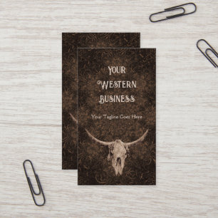 Cartão De Visita Rustic Elegant Brown Western Bull Crânio
