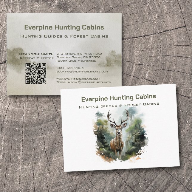 Cartão De Visita Rustic Forest Antler Deer Hunting Cabins QR-code (Criador carregado)