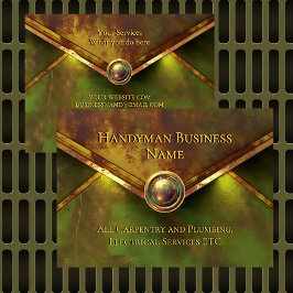 Cartão De Visita Rustic Gold Handyman Services Verde Green Rust