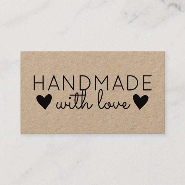 Cartão De Visita Rustic Handmade with Love Black Hearts Kraft Paper (Frente)