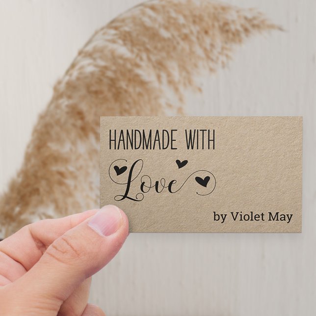 Cartão De Visita Rustic Handmade with Love Heart Kraft (Horizontal Business Card with cute hearts on kraft)