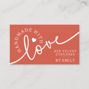 Cartão De Visita Rustic Handmade with Love Script Heart Beled