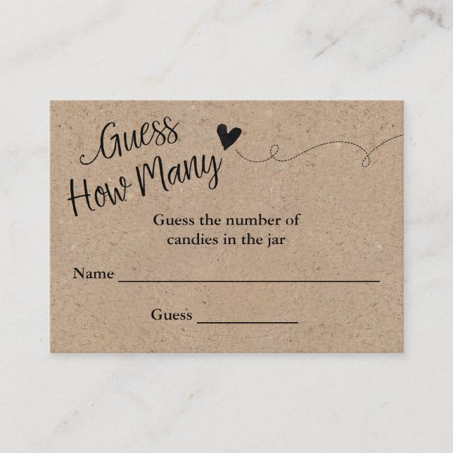 Cartão De Visita Rustic Kraft Roteiro Adivinha Quantos Placas De Jo (Frente)
