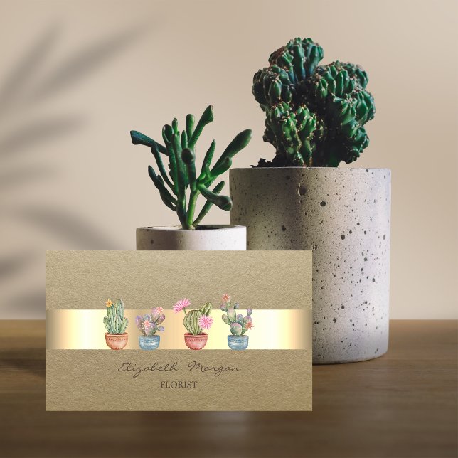 Cartão De Visita Rustic,Kraft Stripe Succults (Criador carregado)