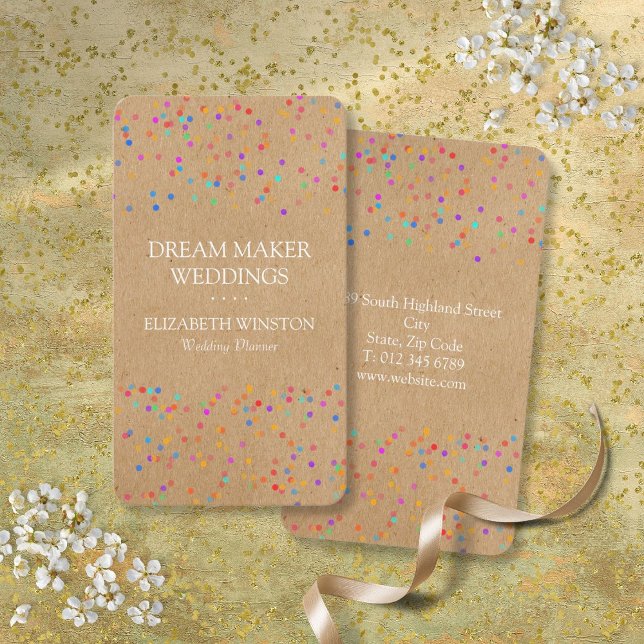 Cartão De Visita Rustic Kraft Wedding Confetti Boho Na moda (Rustic Kraft Wedding Confetti Boho Stylish Business Card)