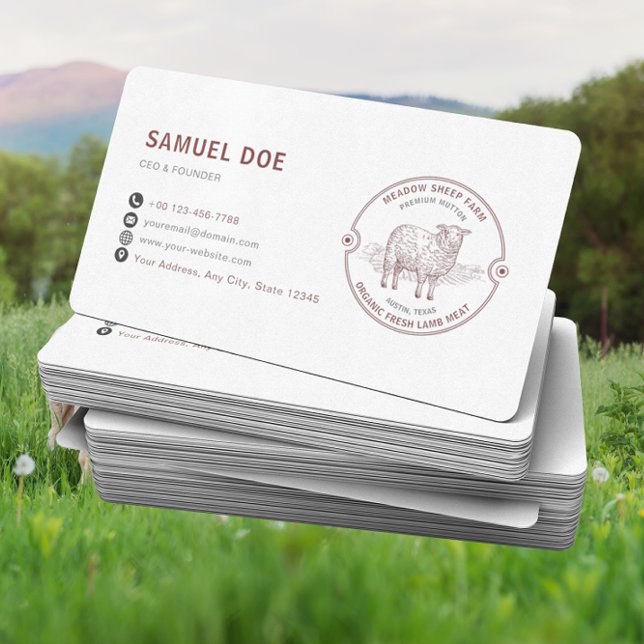 Cartão De Visita Rustic Lamb Sheep Farm LOGO QR Code Red (Criador carregado)